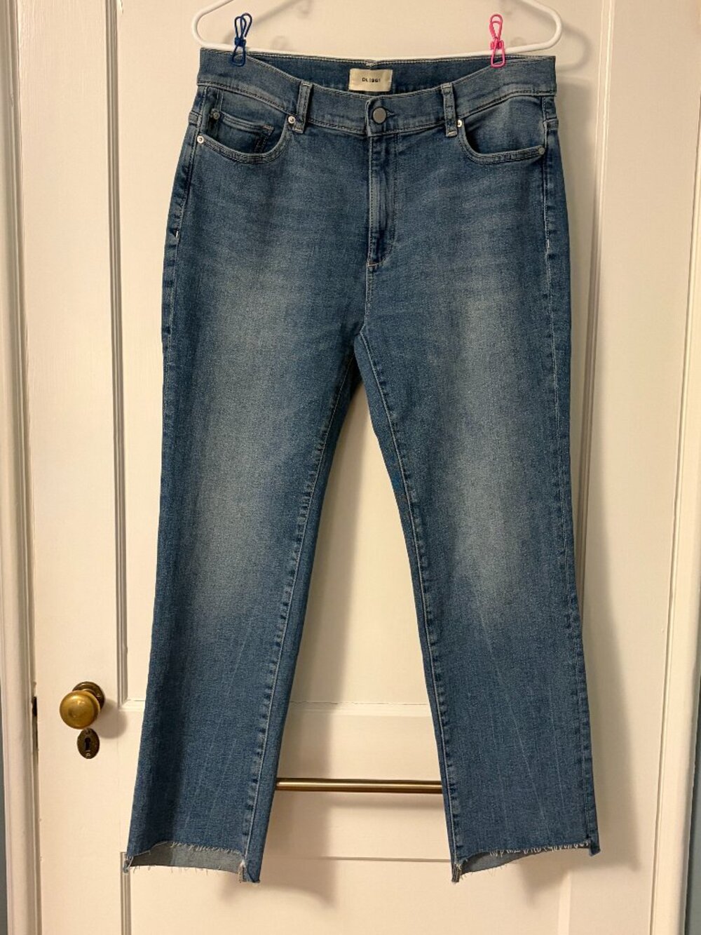 DL1961 Mara straight mid rise intrasculpt ankle jean blue current raw hem sz 31
